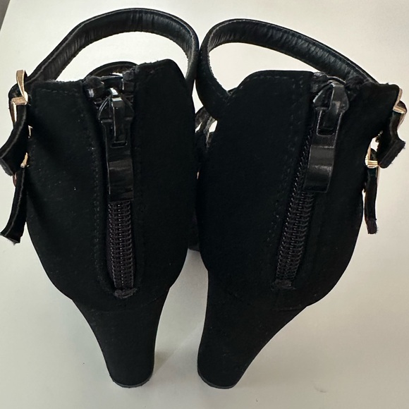 Suede Black High Heel Platform Pump Sandals - Picture 9 of 10